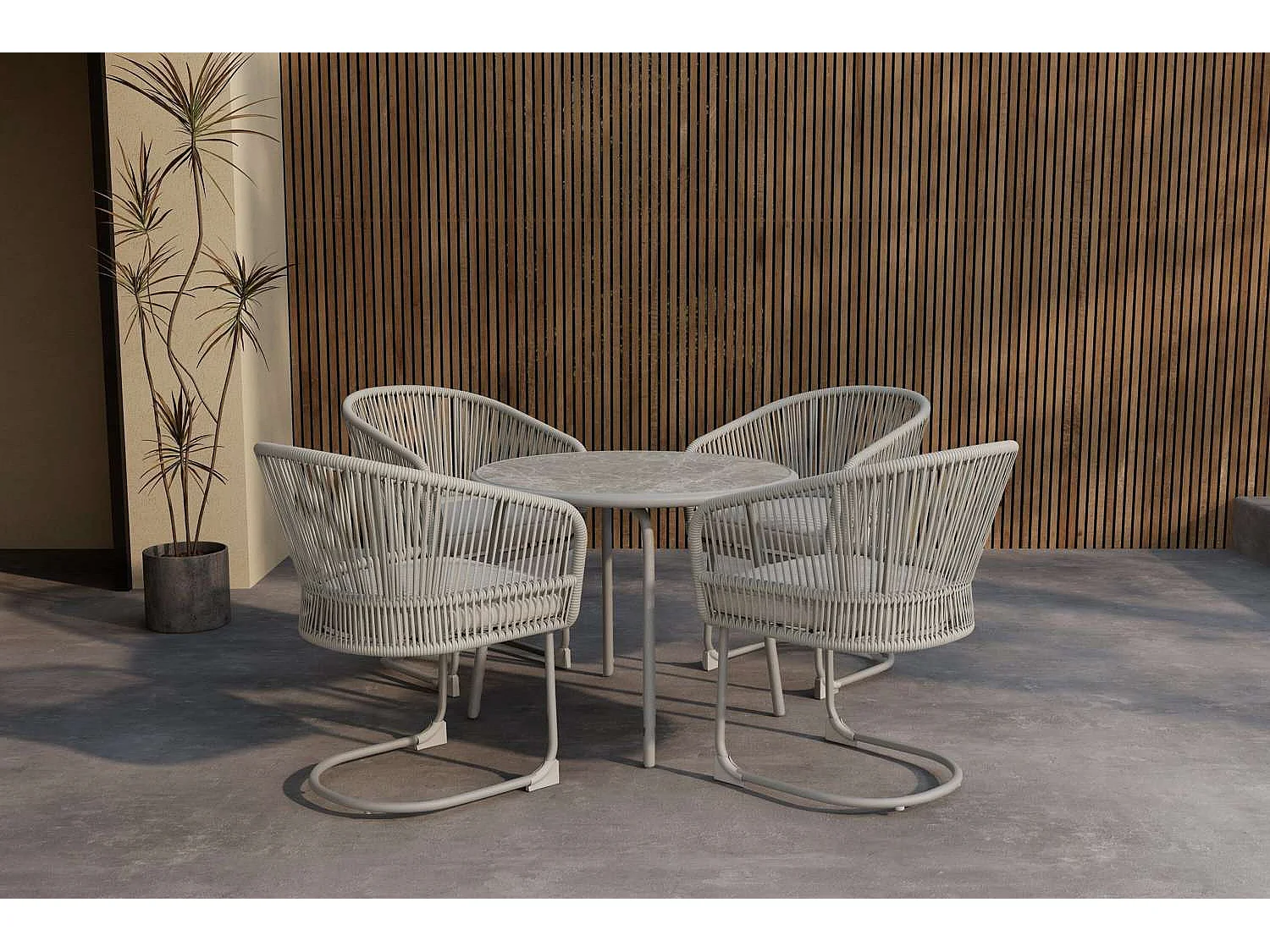 Tilos set de jardin table 90x90cm 4 chaises gris clair.