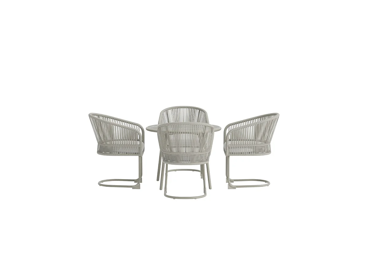 Tilos tuinmeubelset tafel 90x90cm 4 stoelen lichtgrijs.
