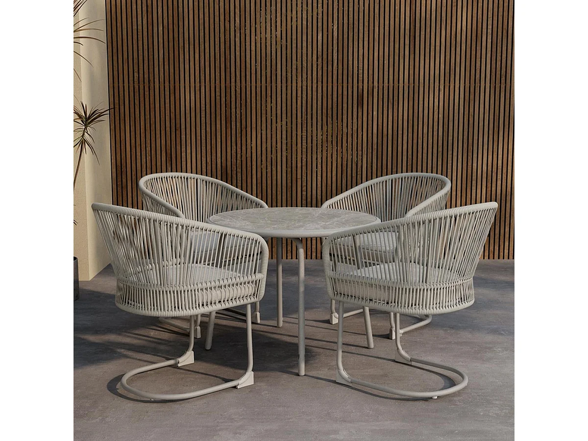 Tilos tuinmeubelset tafel 90x90cm 4 stoelen lichtgrijs.