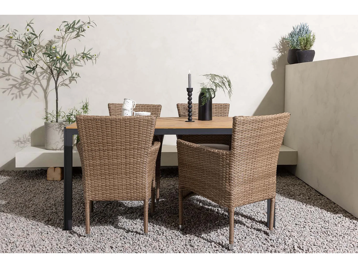 Break Gartenset Tisch 90x150cm natur, 4 Stühle Malina natur.