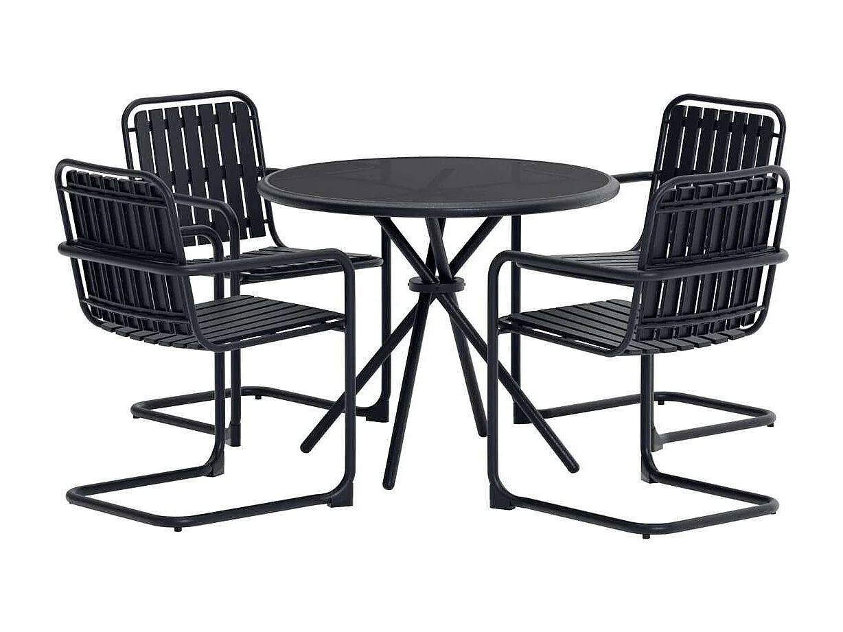 Chios tuinmeubelset tafel 90x90cm 4 stoelen zwart.