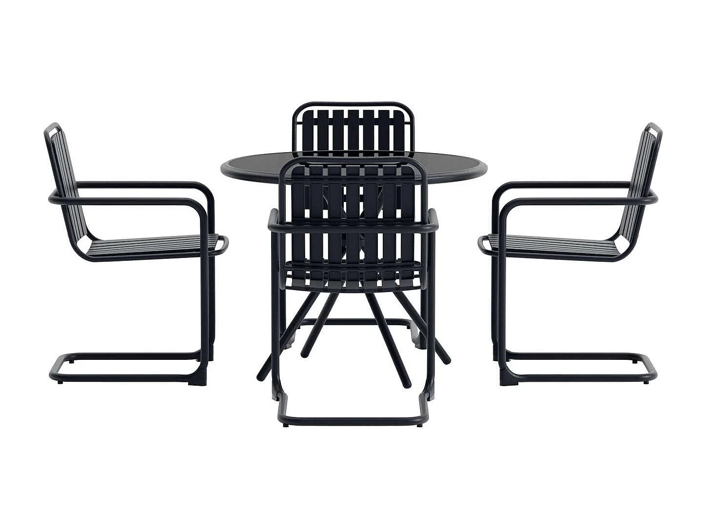 Chios tuinmeubelset tafel 90x90cm 4 stoelen zwart.