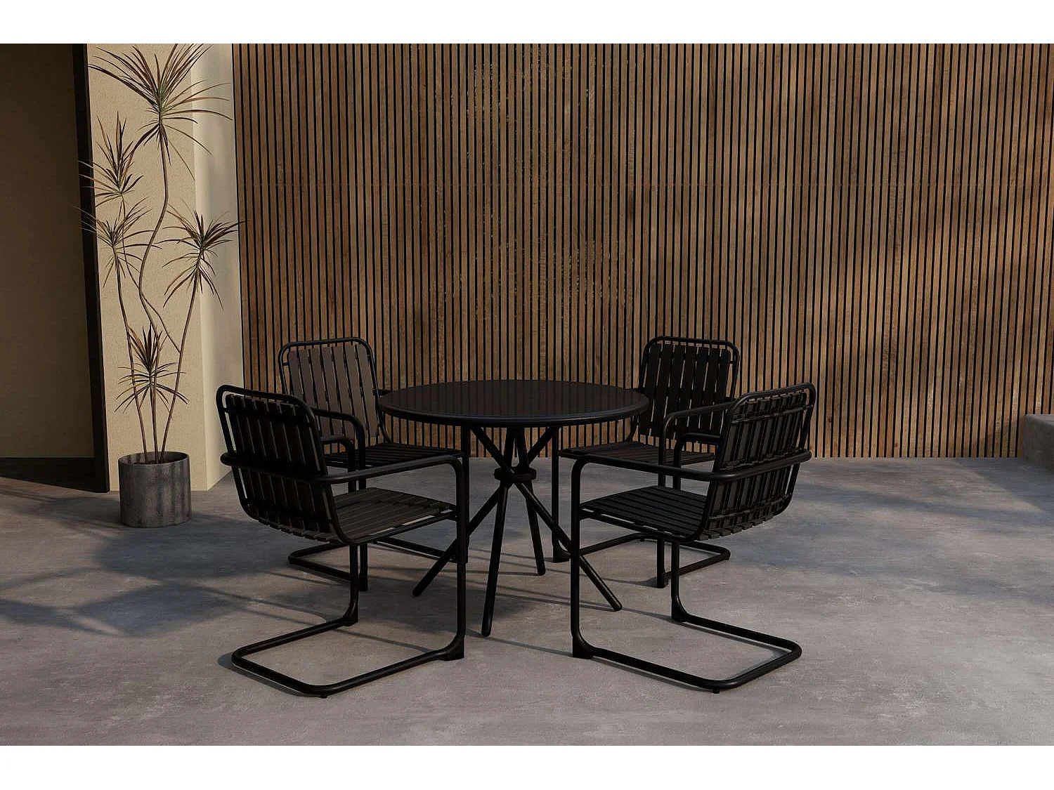 Chios tuinmeubelset tafel 90x90cm 4 stoelen zwart.