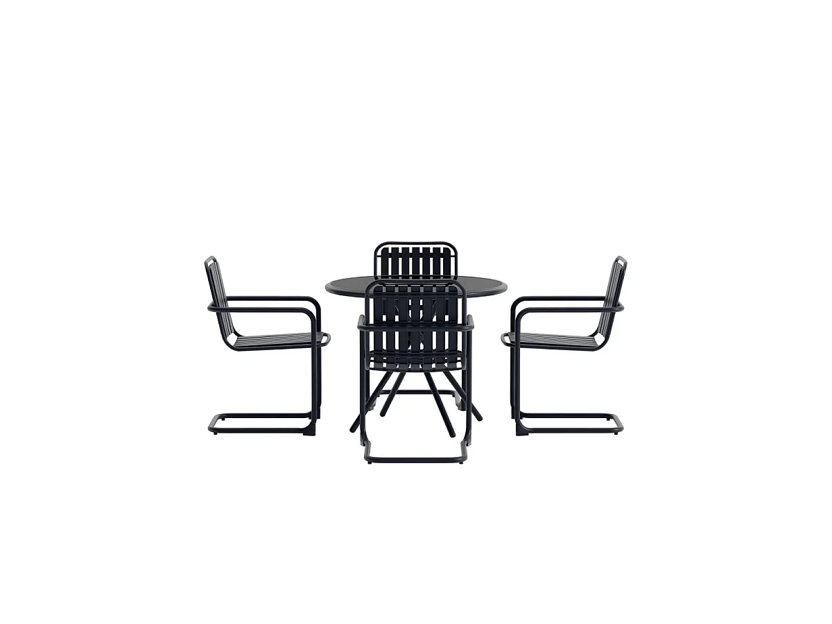 Chios tuinmeubelset tafel 90x90cm 4 stoelen zwart.