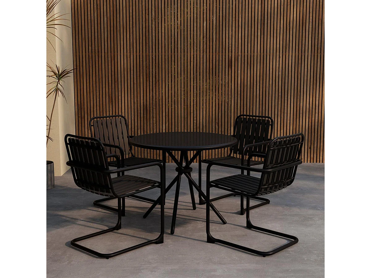 Chios tuinmeubelset tafel 90x90cm 4 stoelen zwart.