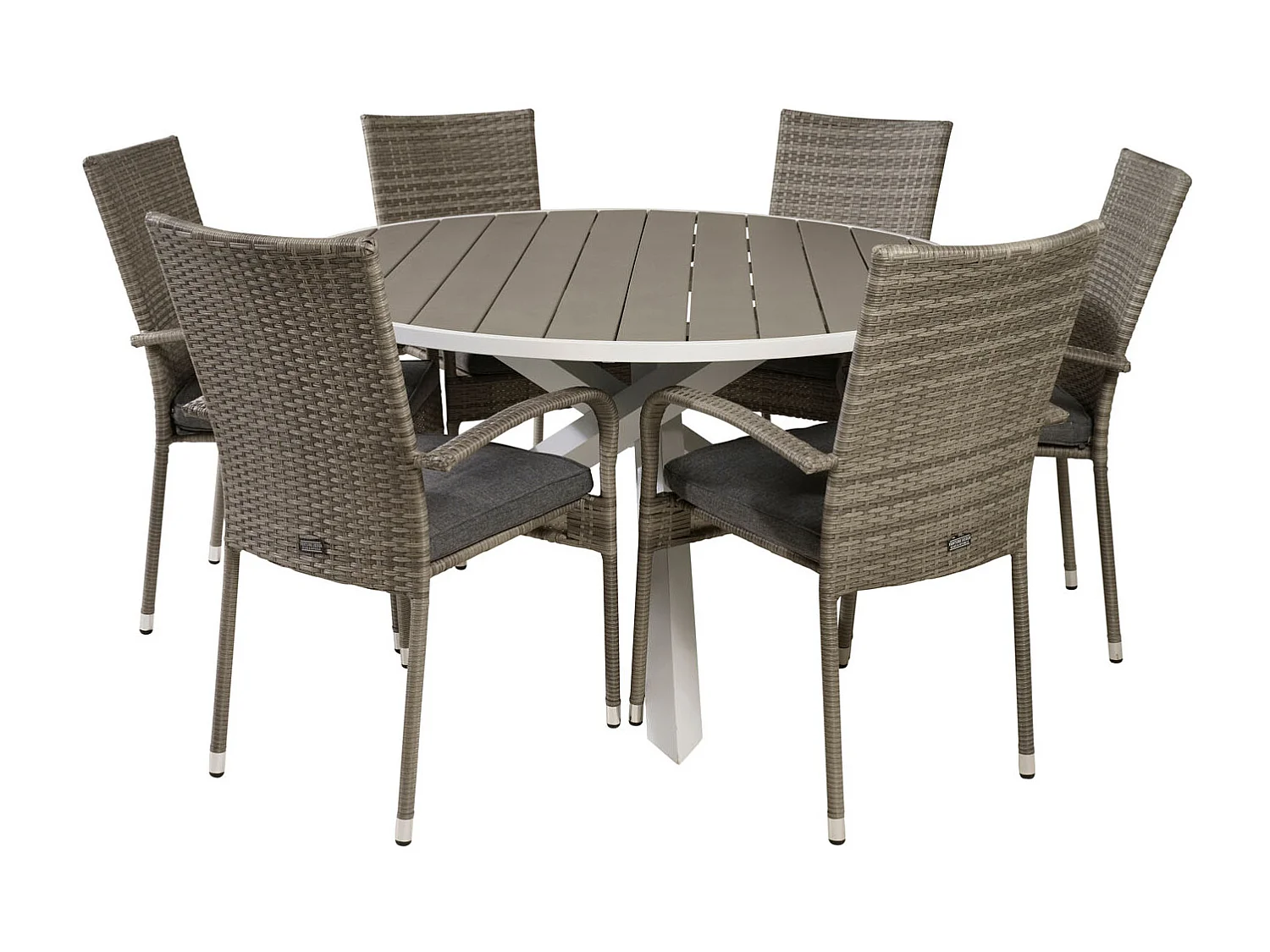 Parma tuinmeubelset tafel Ø140cm en 6 stoel Anna grijs.