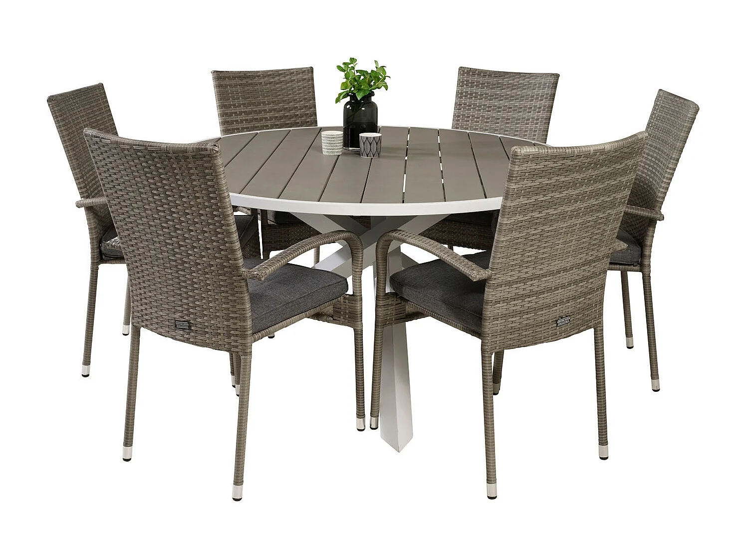 Parma tuinmeubelset tafel Ø140cm en 6 stoel Anna grijs.