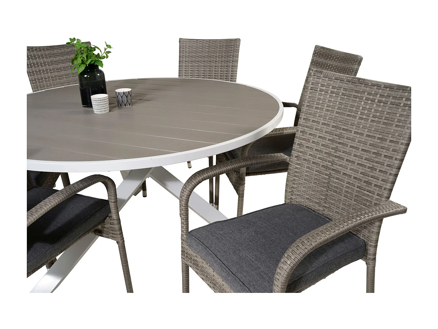 Parma tuinmeubelset tafel Ø140cm en 6 stoel Anna grijs.
