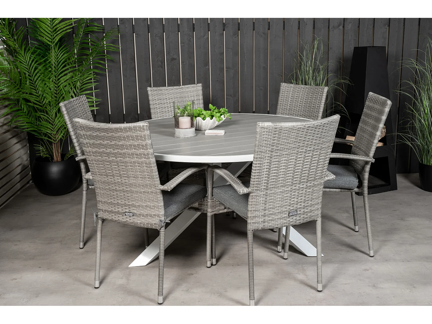 Parma tuinmeubelset tafel Ø140cm en 6 stoel Anna grijs.