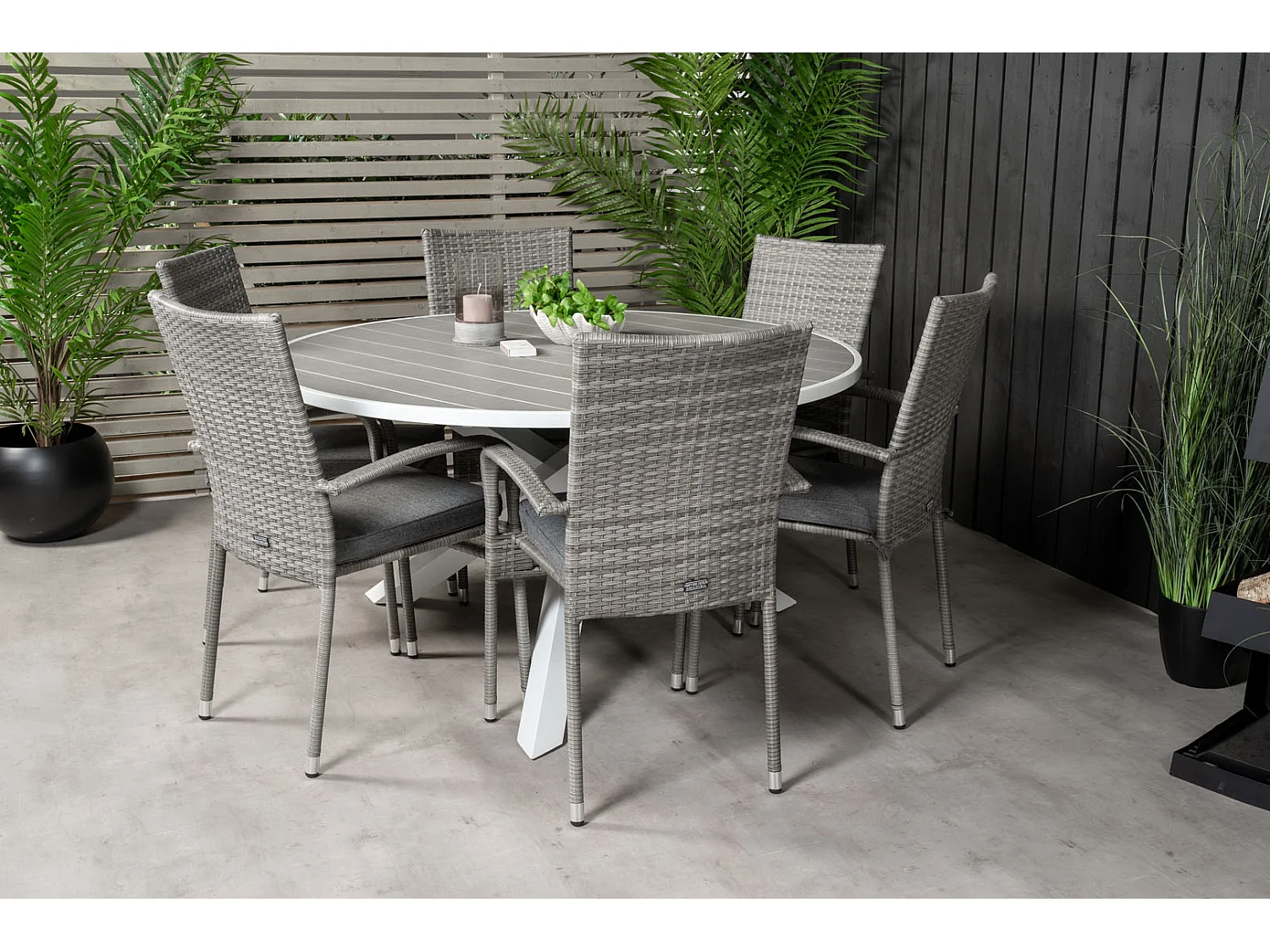 Parma tuinmeubelset tafel Ø140cm en 6 stoel Anna grijs.
