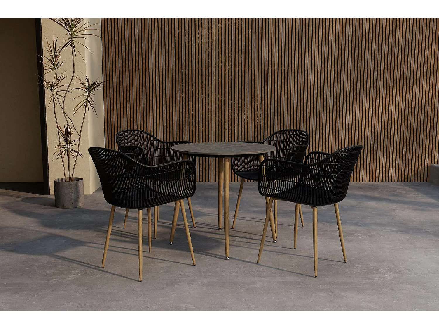 Anafi tuinmeubelset tafel 80x80cm 4 stoelen zwart.