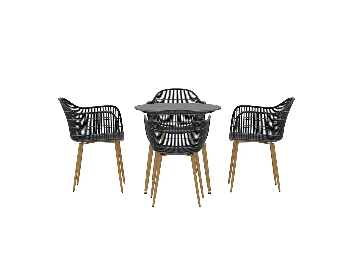 Anafi tuinmeubelset tafel 80x80cm 4 stoelen zwart.