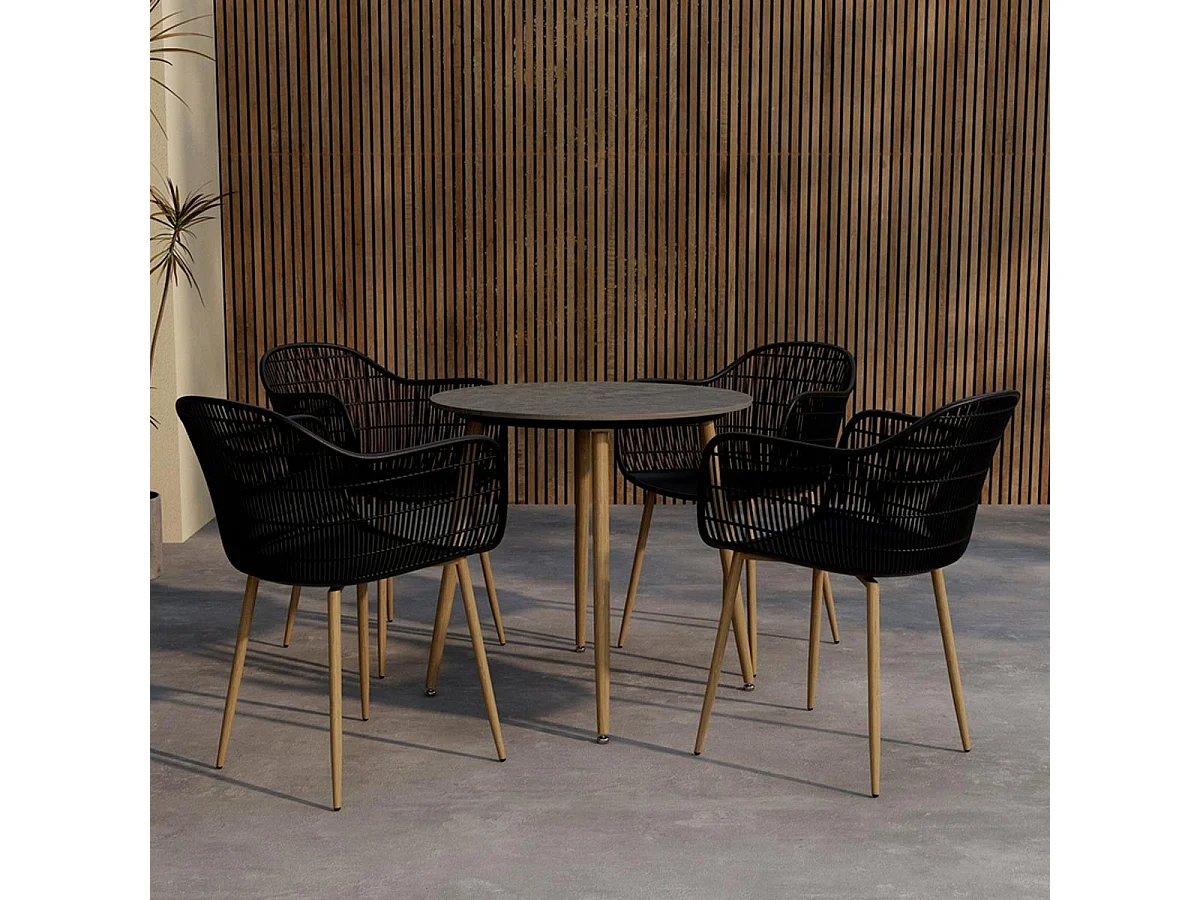 Anafi tuinmeubelset tafel 80x80cm 4 stoelen zwart.