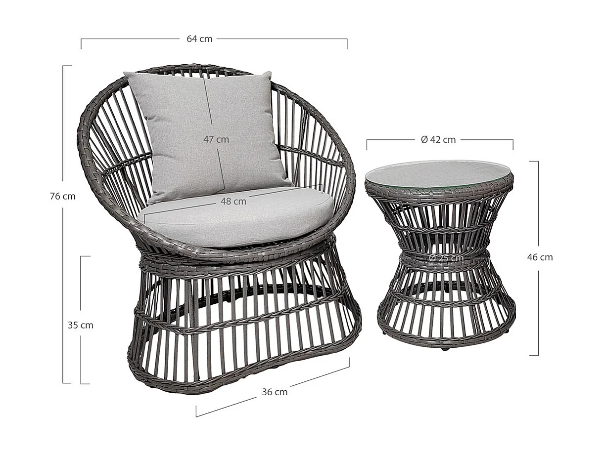 Natal loungeset incl. kussen buitenshuis rotan,grijs.