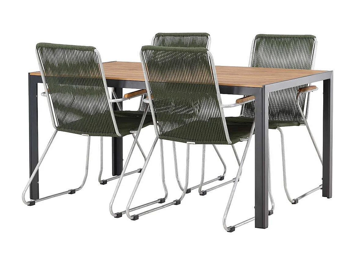 Break set de jardin table 90x150cm naturel, 4 chaises Bois vert.