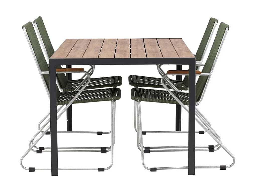 Break set de jardin table 90x150cm naturel, 4 chaises Bois vert.