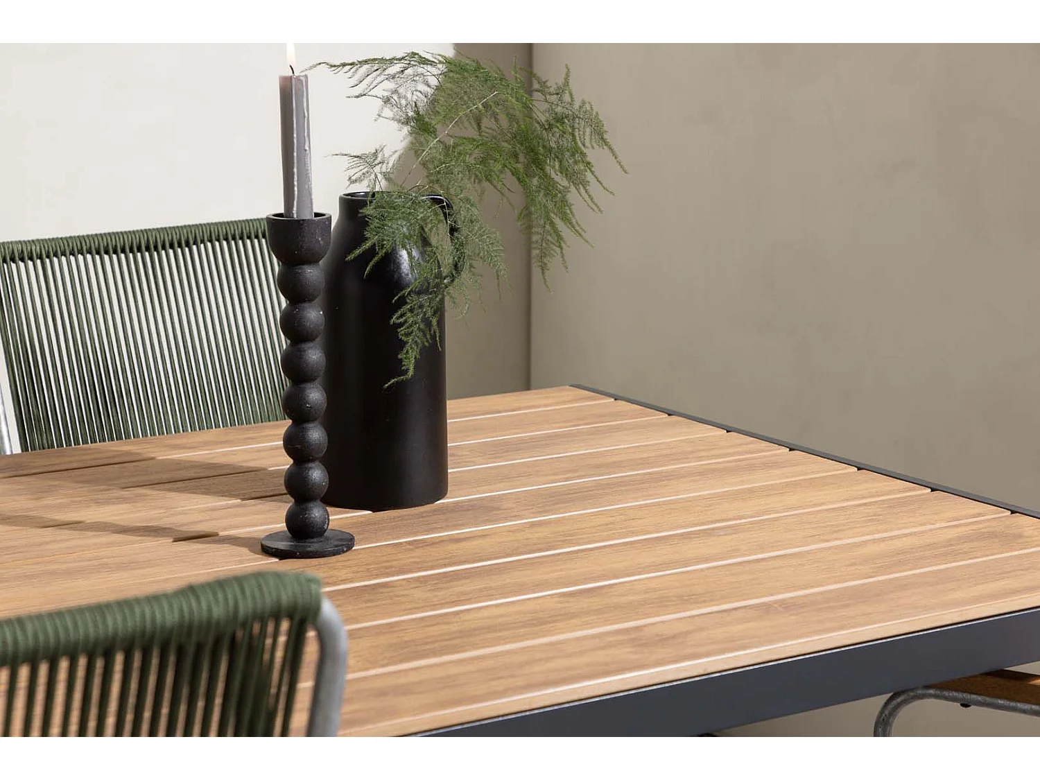 Break set de jardin table 90x150cm naturel, 4 chaises Bois vert.