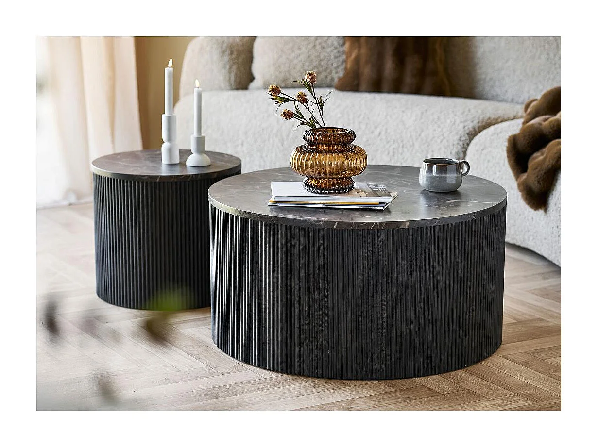 Ida Couchtisch Ø80cm Marmor Dekor braun.
