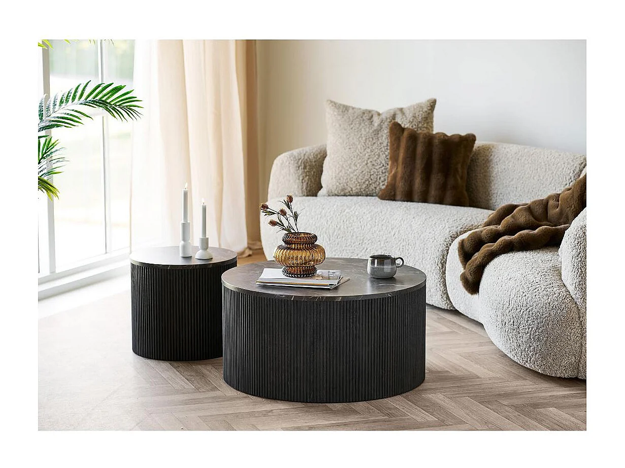 Ida Couchtisch Ø80cm Marmor Dekor braun.