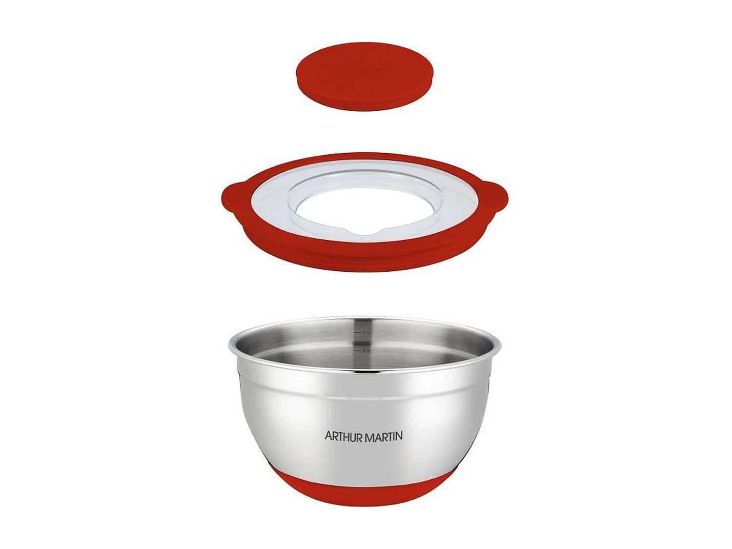 Set de saladiers 16-20-24 cm couvercles hermétiques - inox - Fond en silicone anti-dérapant