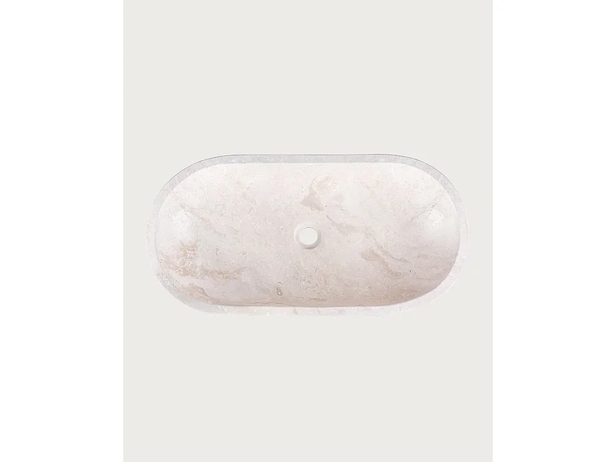 Nacre - Vasque  à poser ovale en marbre couleur crème