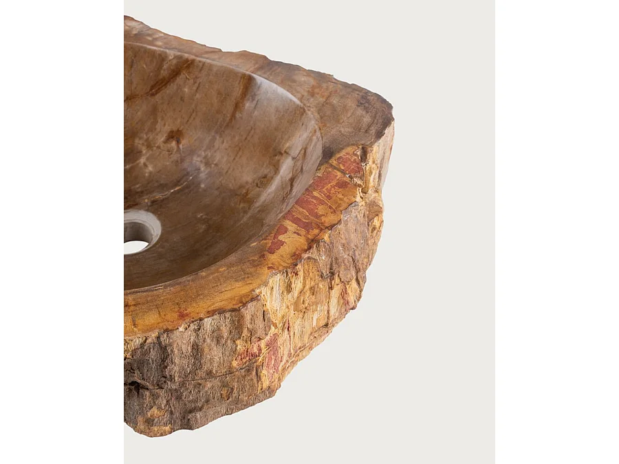 Fossi - Vasque à poser en bois fossilisé et pierre naturelle