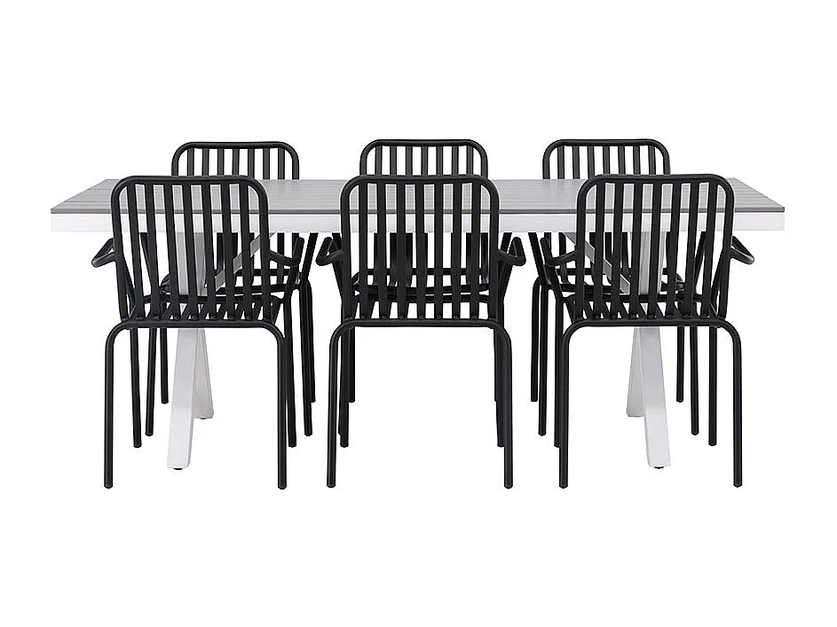 Garcia tuinmeubelset tafel 100x200cm grijs, 6 stoelen zwart.