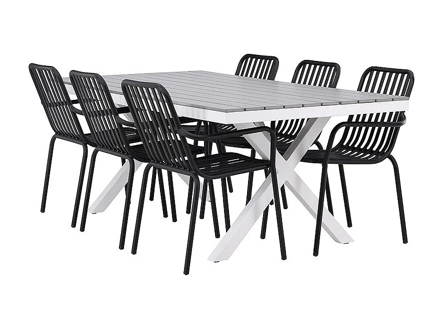 Garcia tuinmeubelset tafel 100x200cm grijs, 6 stoelen zwart.