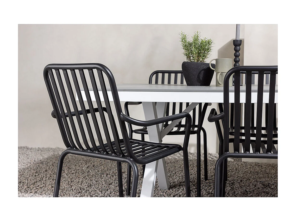 Garcia tuinmeubelset tafel 100x200cm grijs, 6 stoelen zwart.