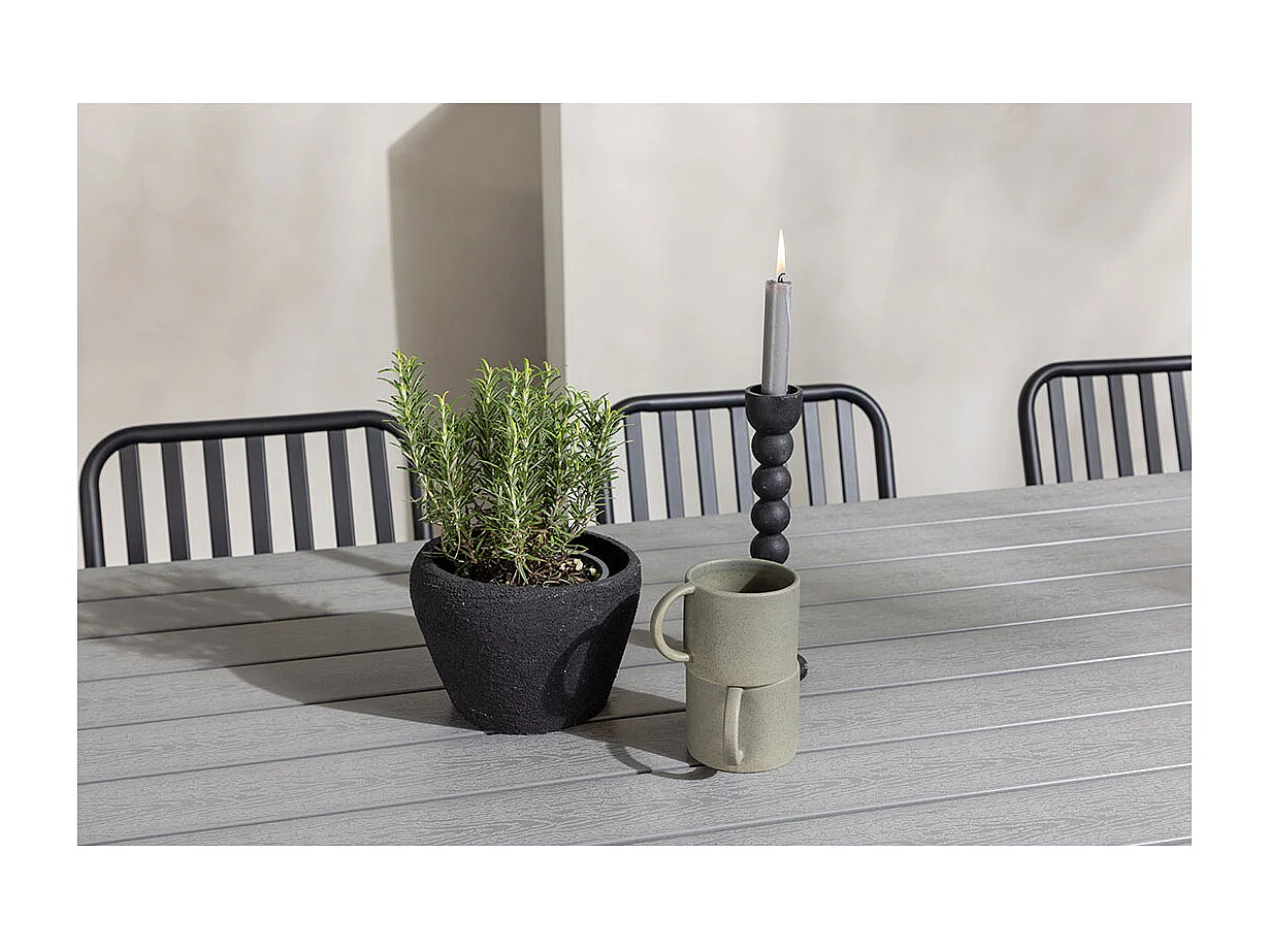 Garcia tuinmeubelset tafel 100x200cm grijs, 6 stoelen zwart.