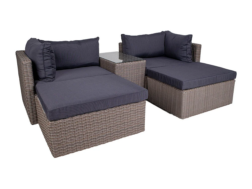 Rosino Loungeset inkl. Sitzkissen, grau mit schwarzen Sitzkissen.