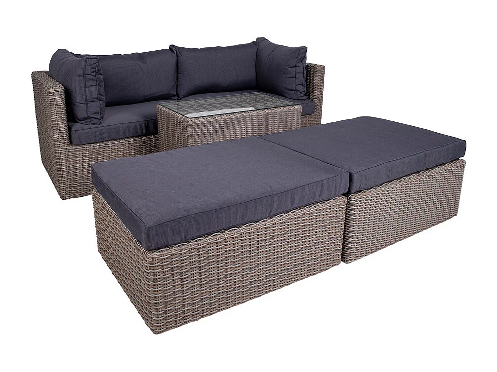 Rosino Loungeset inkl. Sitzkissen, grau mit schwarzen Sitzkissen.