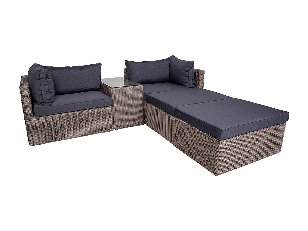 Rosino Loungeset inkl. Sitzkissen, grau mit schwarzen Sitzkissen.