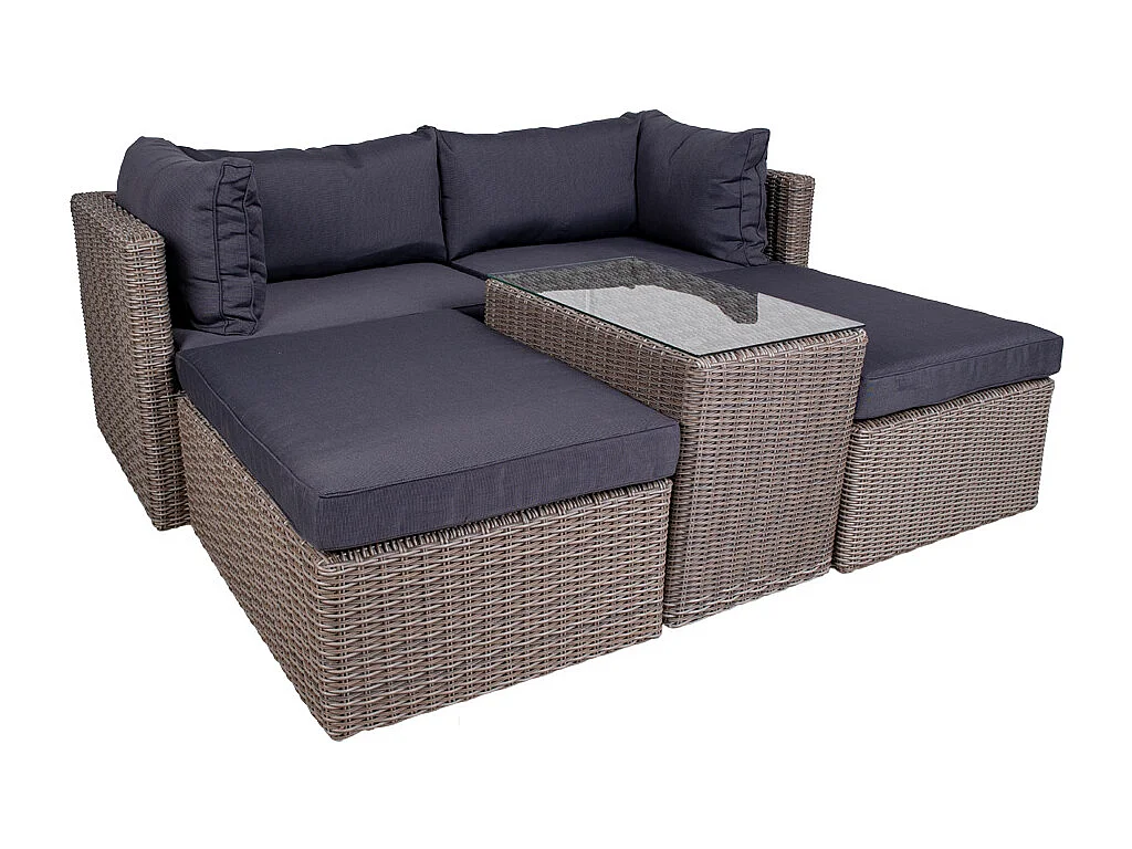 Rosino Loungeset inkl. Sitzkissen, grau mit schwarzen Sitzkissen.
