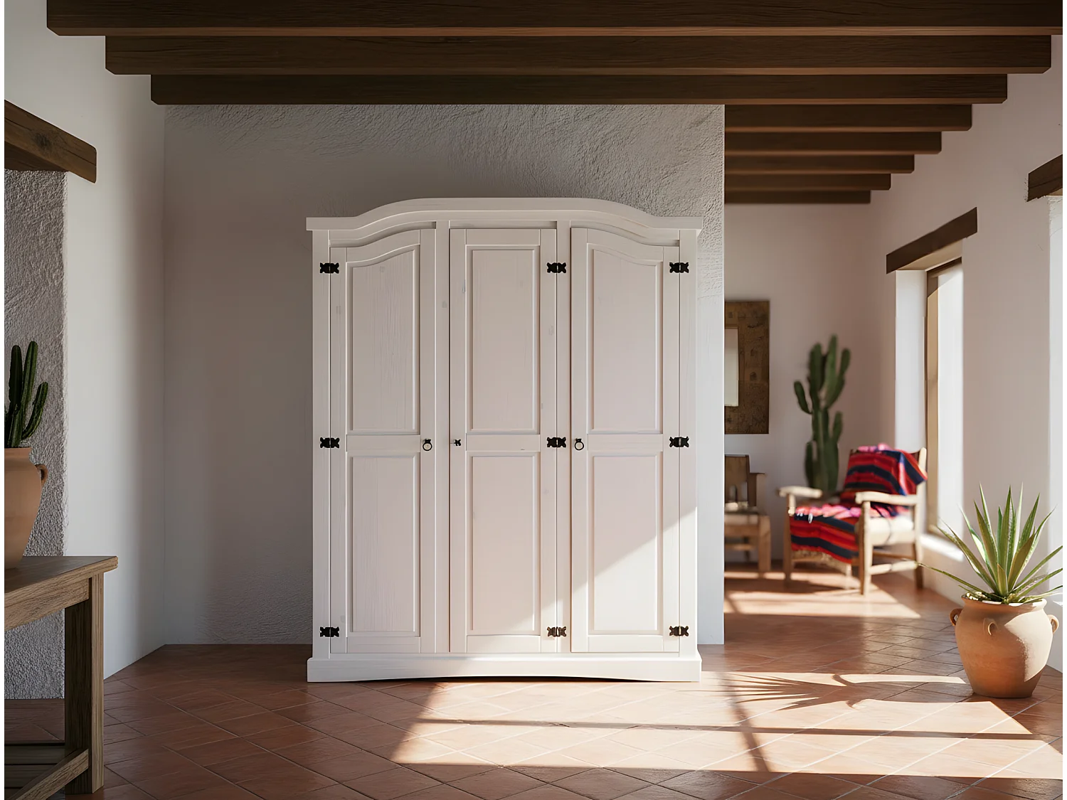 New Mexico Armoire 3 pièces, largeur 152 cm, hauteur 193 cm, blanc/cire.