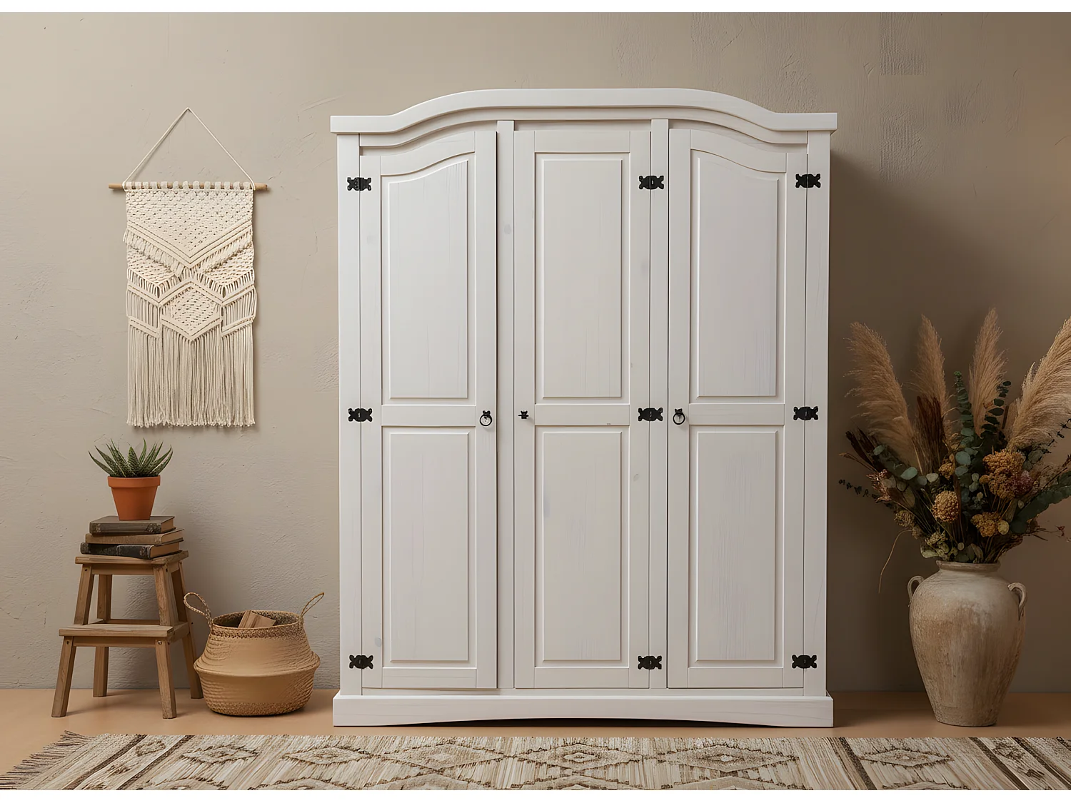 New Mexico Armoire 3 pièces, largeur 152 cm, hauteur 193 cm, blanc/cire.