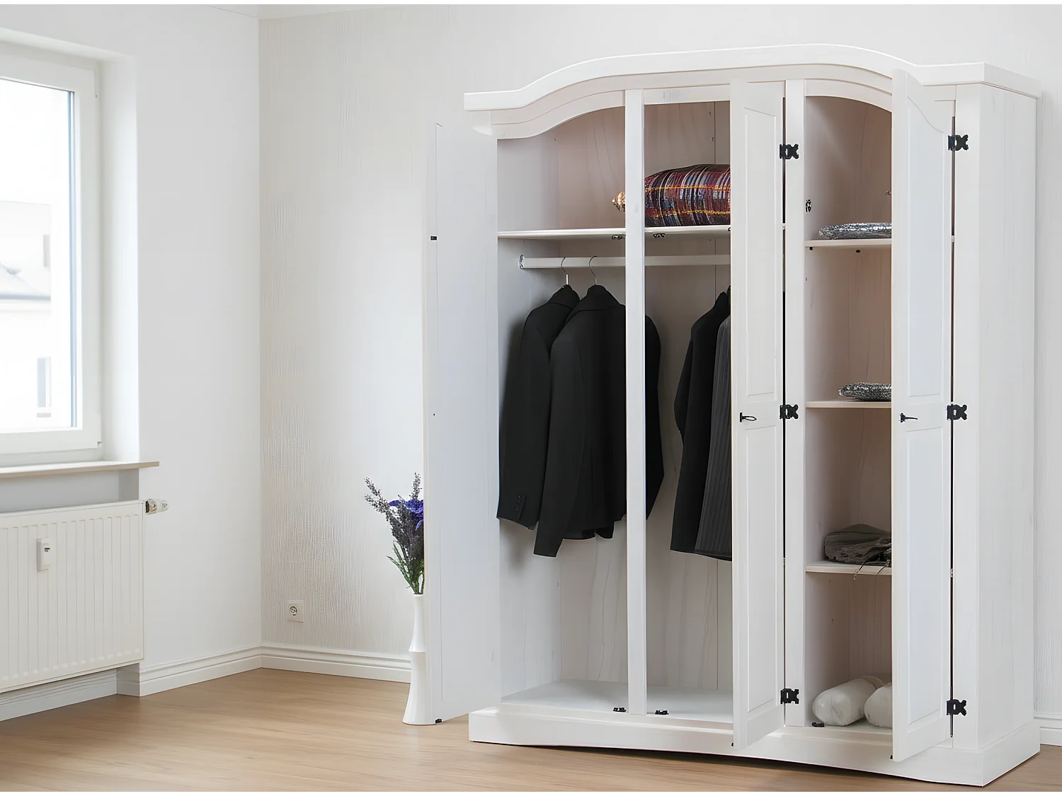New Mexico Armoire 3 pièces, largeur 152 cm, hauteur 193 cm, blanc/cire.