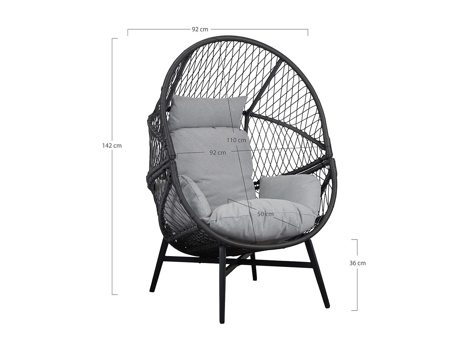 Rosario chaise longue avec coussin extérieur noir.
