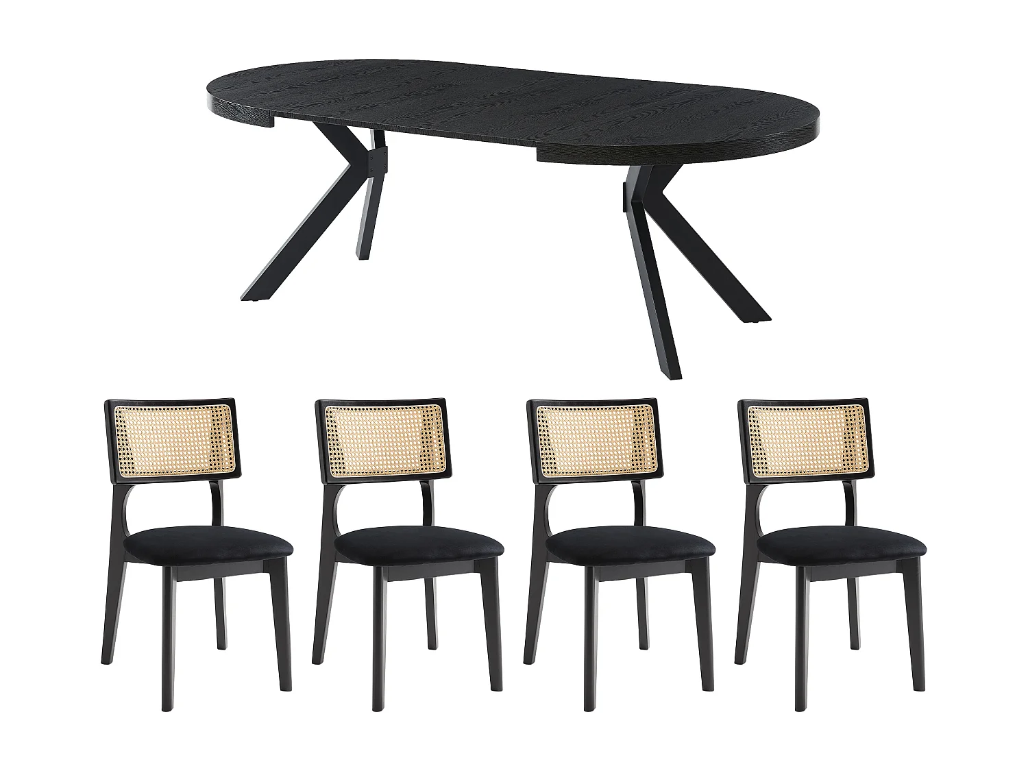 Ensemble table KOMONI + 4 chaises CALENYA - Noir