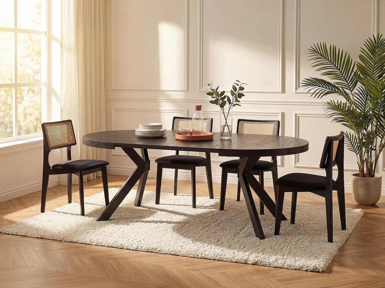 Ensemble table KOMONI + 4 chaises CALENYA - Noir