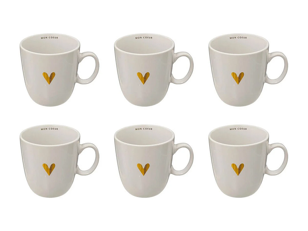 Lot de 6 Mugs en Céramique "The Floral" 30cl Blanc