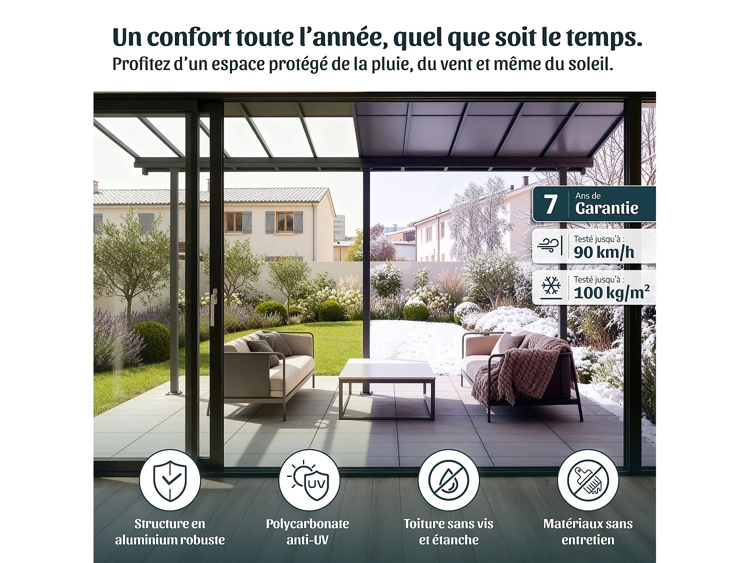 Canopia Sierra Cabrio Aluminium Terrasoverkapping  3X3 m   \n Grijze structuur / Opaalgrijze panelen