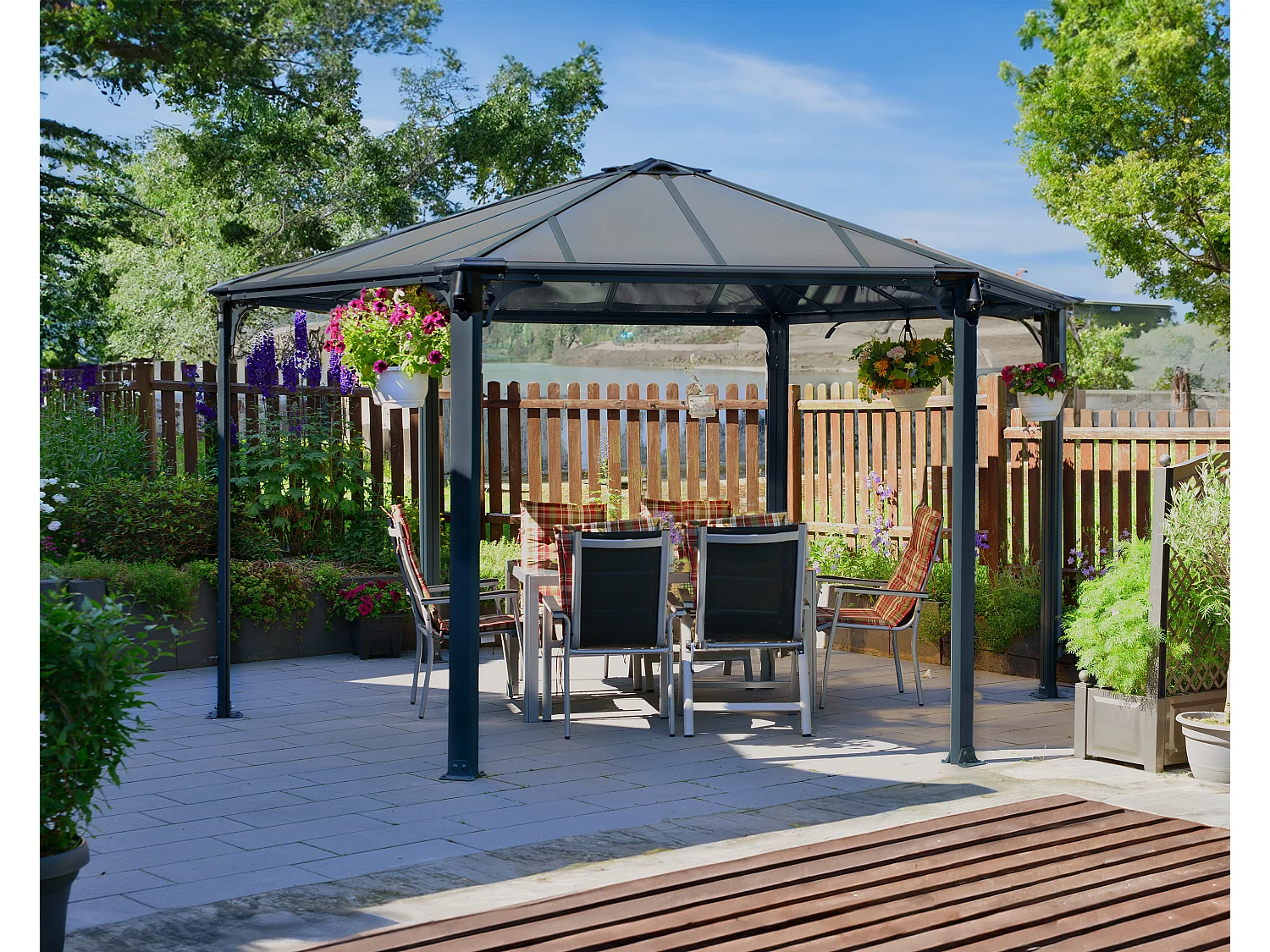 Canopia Tonnelle de jardin hexagonale Monacom² 3,6X4 Grise