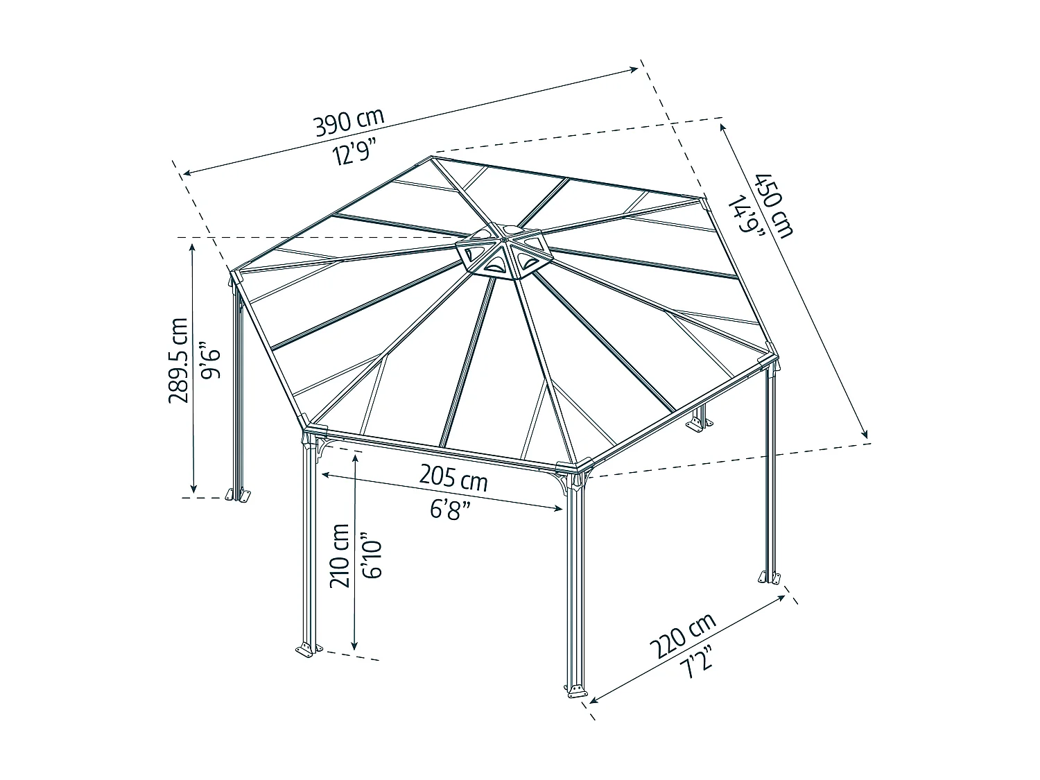 Canopia Tonnelle de jardin hexagonale Monacom² 3,6X4 Grise