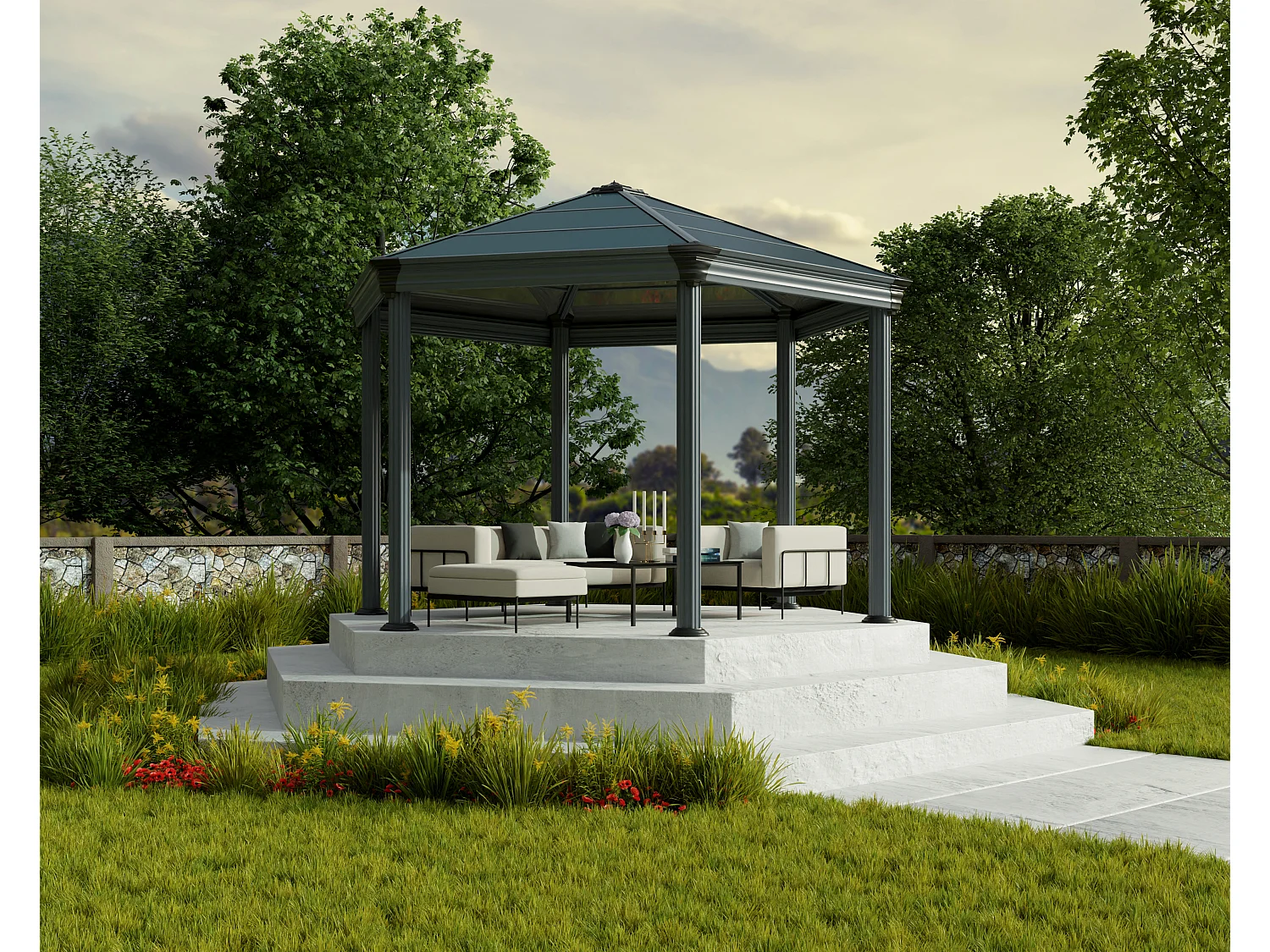 Canopia Tonnelle de jardin hexagonale Romam² 3,6X4 Grise