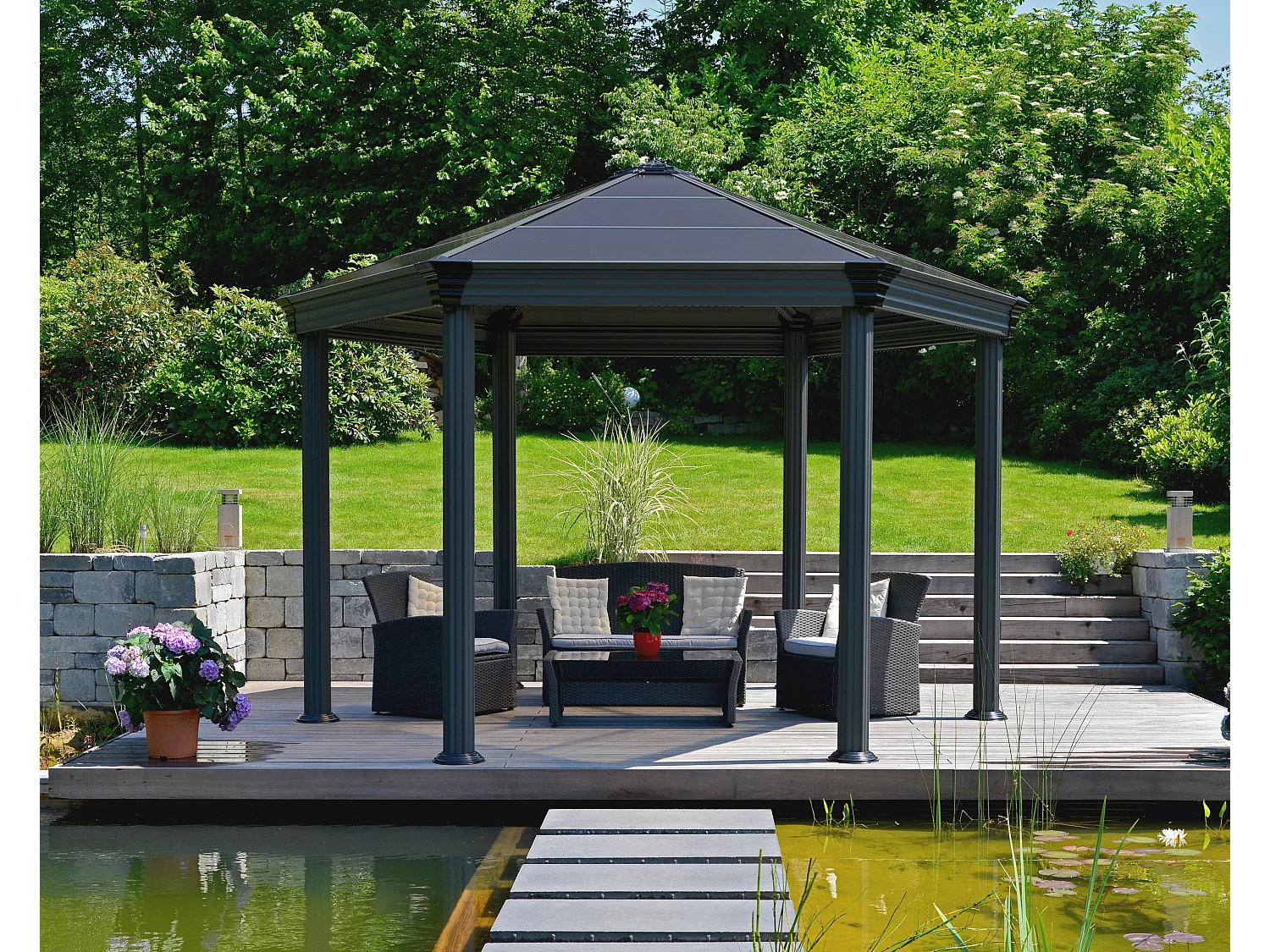Canopia Tonnelle de jardin hexagonale Romam² 3,6X4 Grise