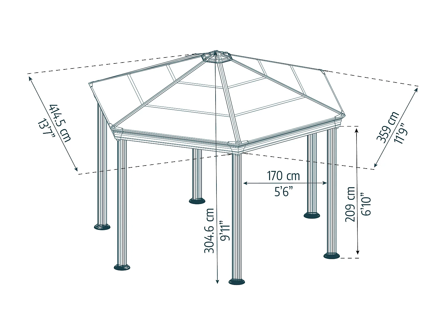 Canopia Tonnelle de jardin hexagonale Romam² 3,6X4 Grise