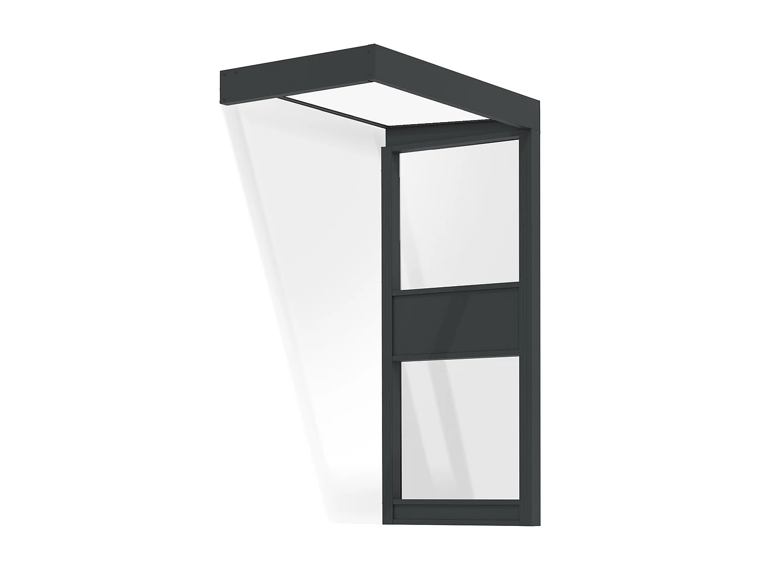 Canopia Marquise de porte Sophia 160 x 95 cm + paroi latérale \n Gris Foncé - Opale Blanc