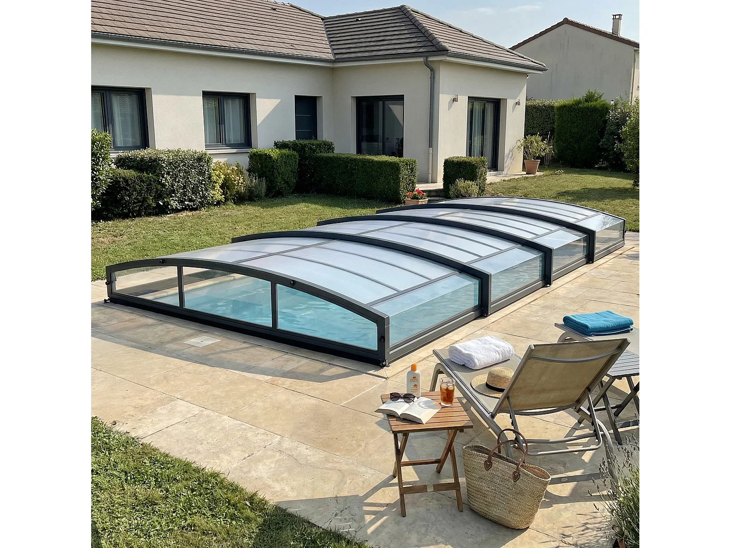 Canopia Abri piscine téléscopique Majorca 8,7 x 4,7 m Gris