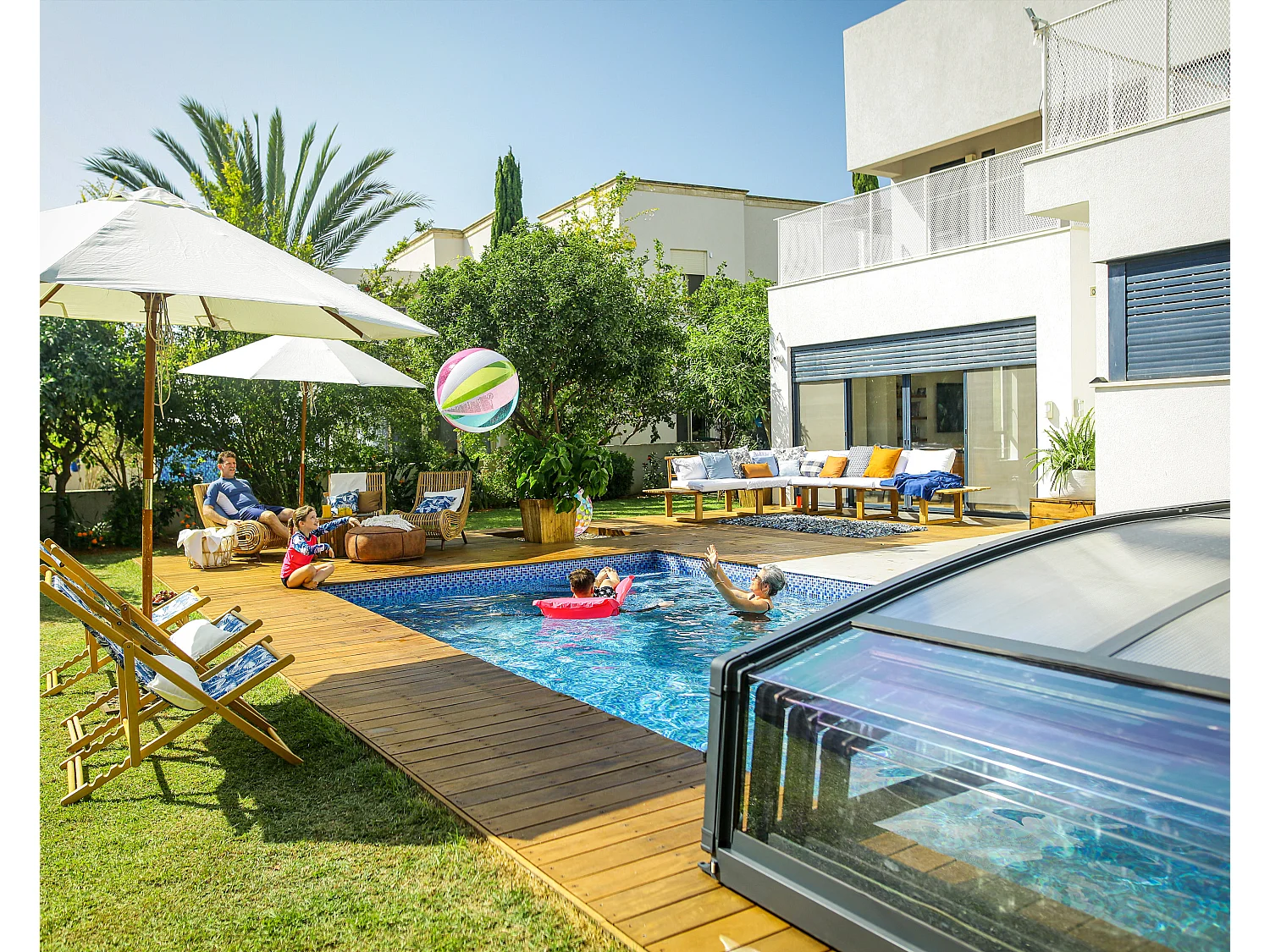 Canopia Abri piscine téléscopique Majorca 8,7 x 4,7 m Gris